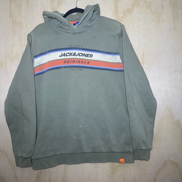 Jack & Jones Green Hoodie with Striped Logo - Picture 1 of 11